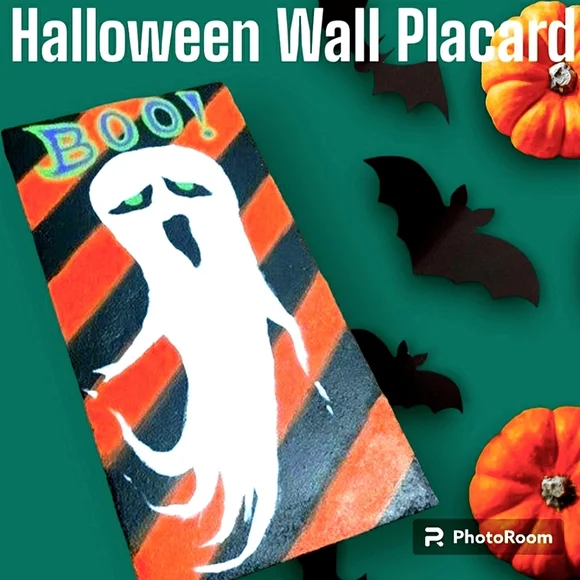 👻🪦NEW Halloween Striped Autumn Ghost Spooky Cute Wall Decor - Picture 10 of 10